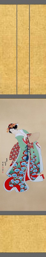 Japanese Woodblock Art - Green and red kimono 1 - Click Image to Close